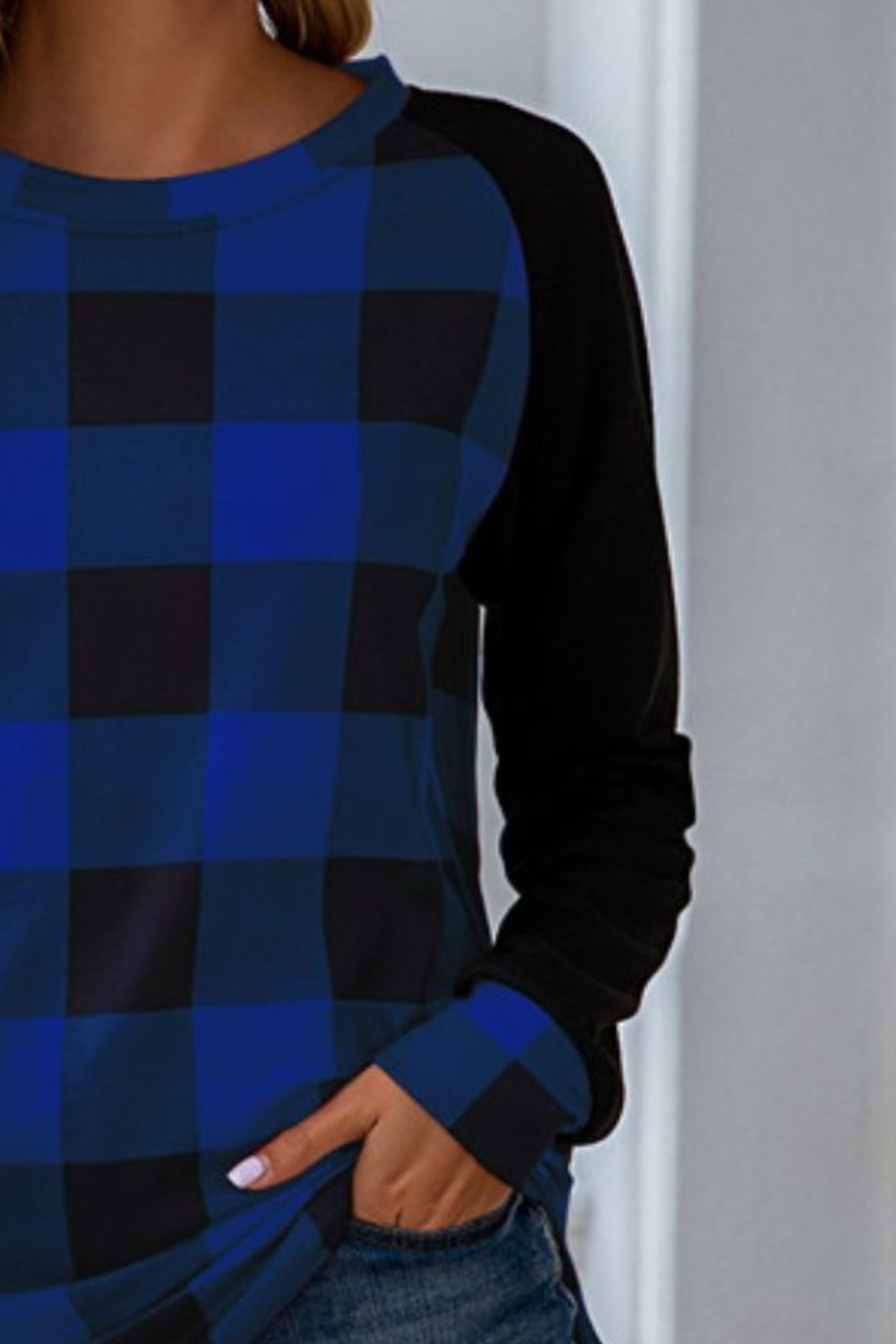 Plaid Round Neck Long Sleeve T-Shirt-Angel Casuals