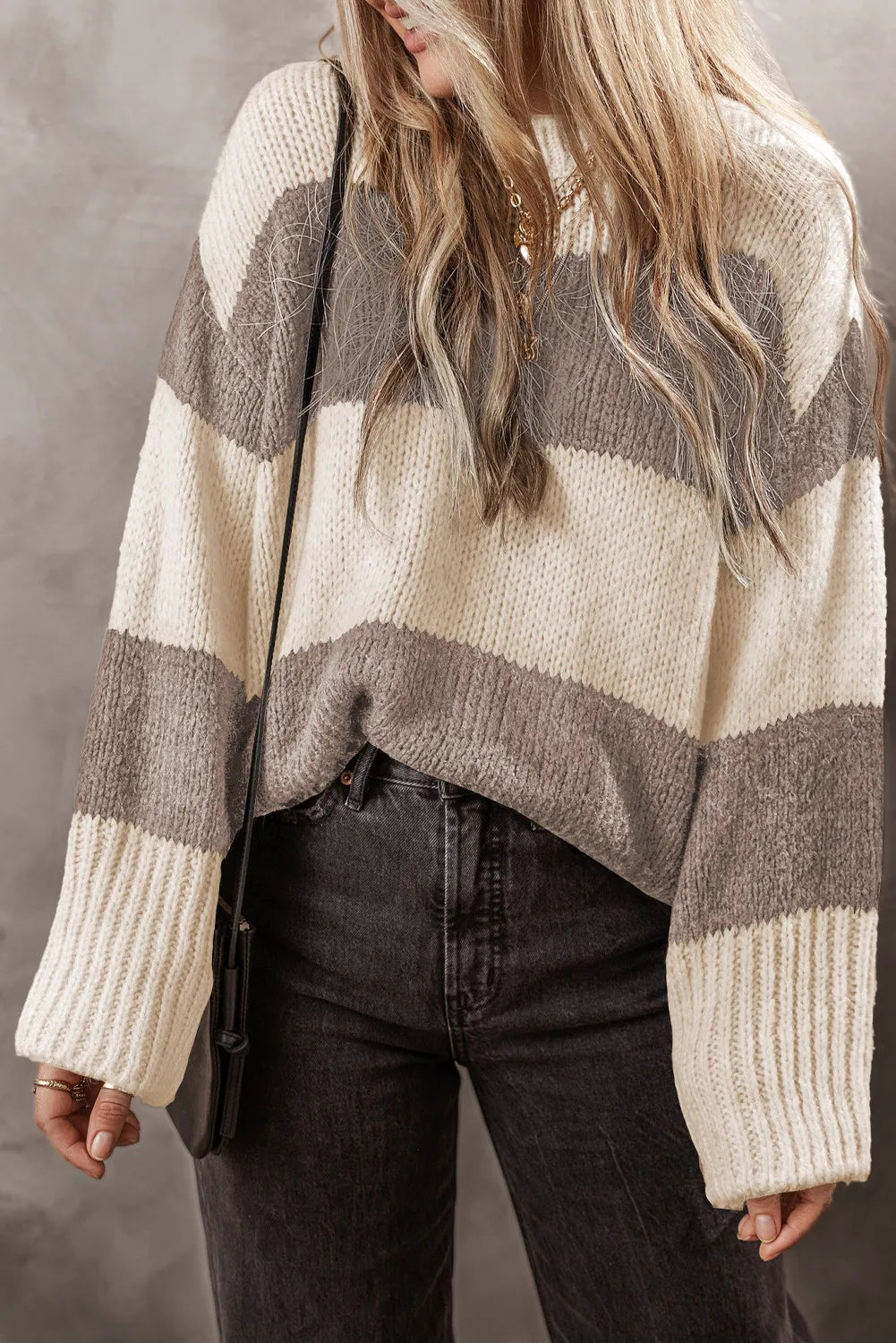 Color Block Round Neck Sweater-Angel Casuals