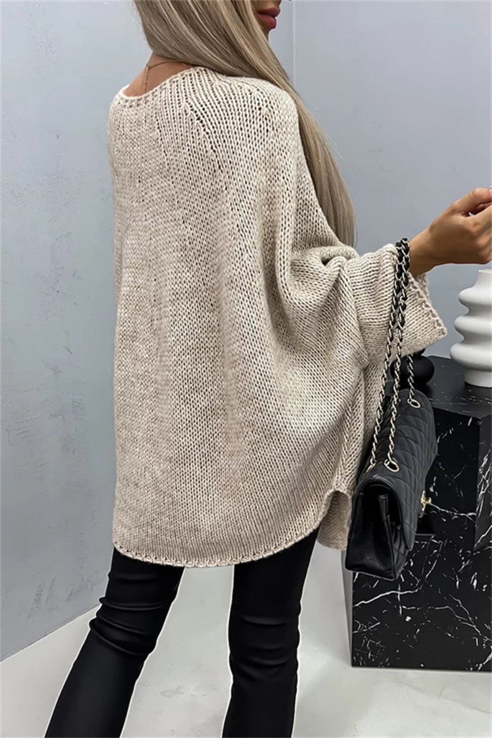 Round Neck Batwing Sleeve Sweater-Angel Casuals