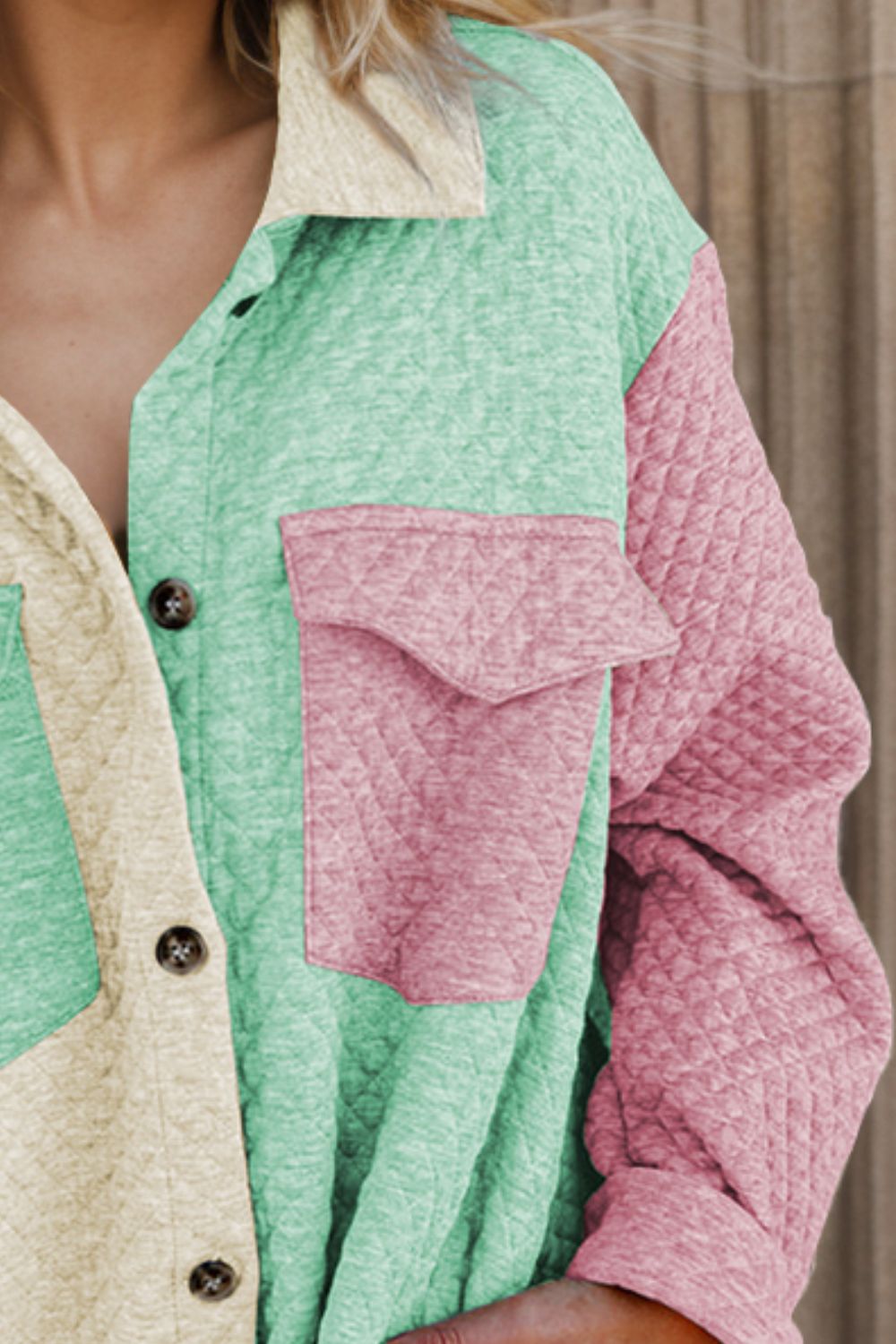 Color Block Button Up Long Sleeve Shacket-Angel Casuals