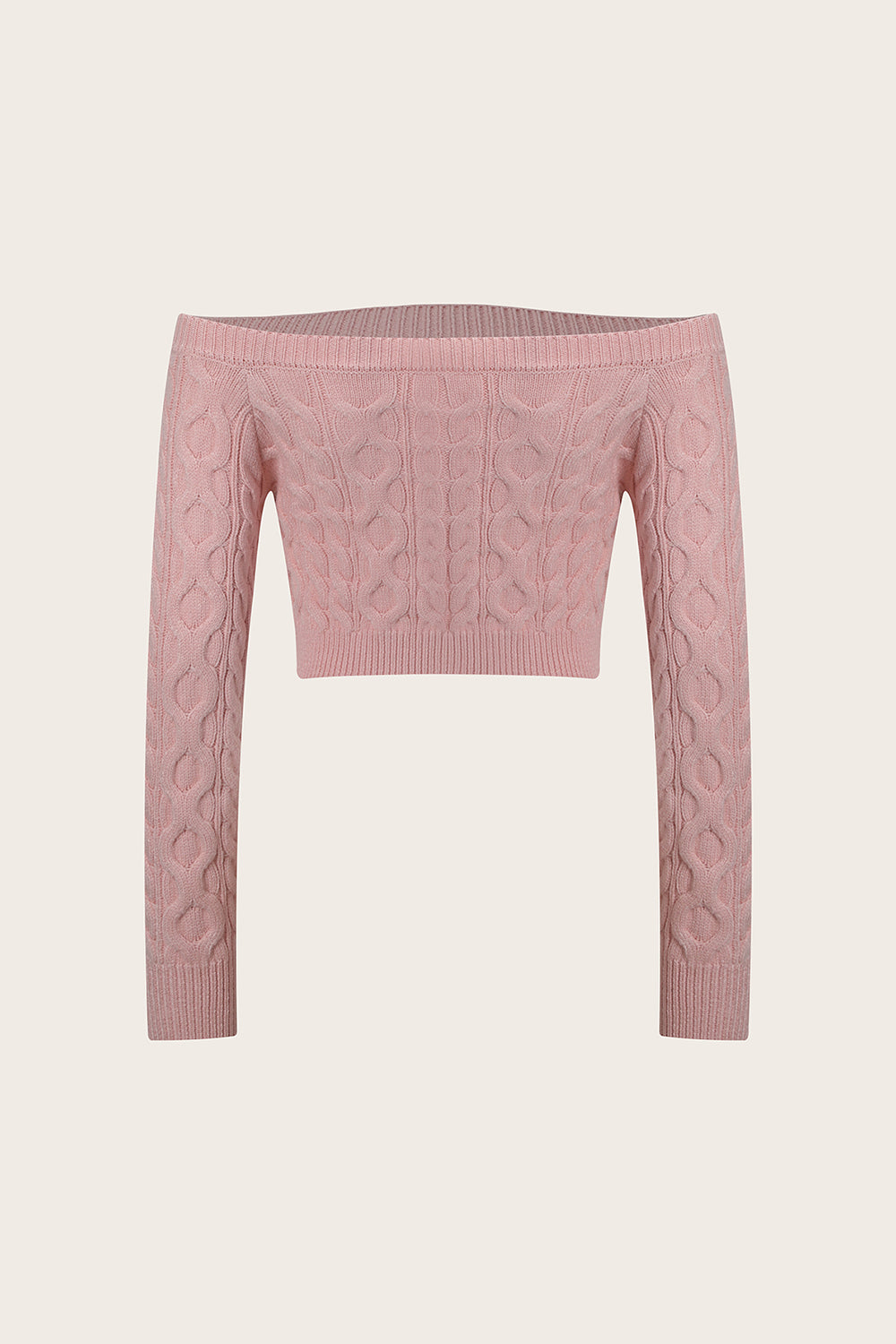 Cable-Knit Off-Shoulder Long Sleeve Sweater-Angel Casuals