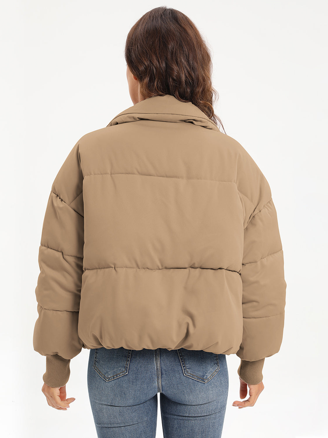 Zip Up Turtleneck Long Sleeve Winter Coat-Angel Casuals