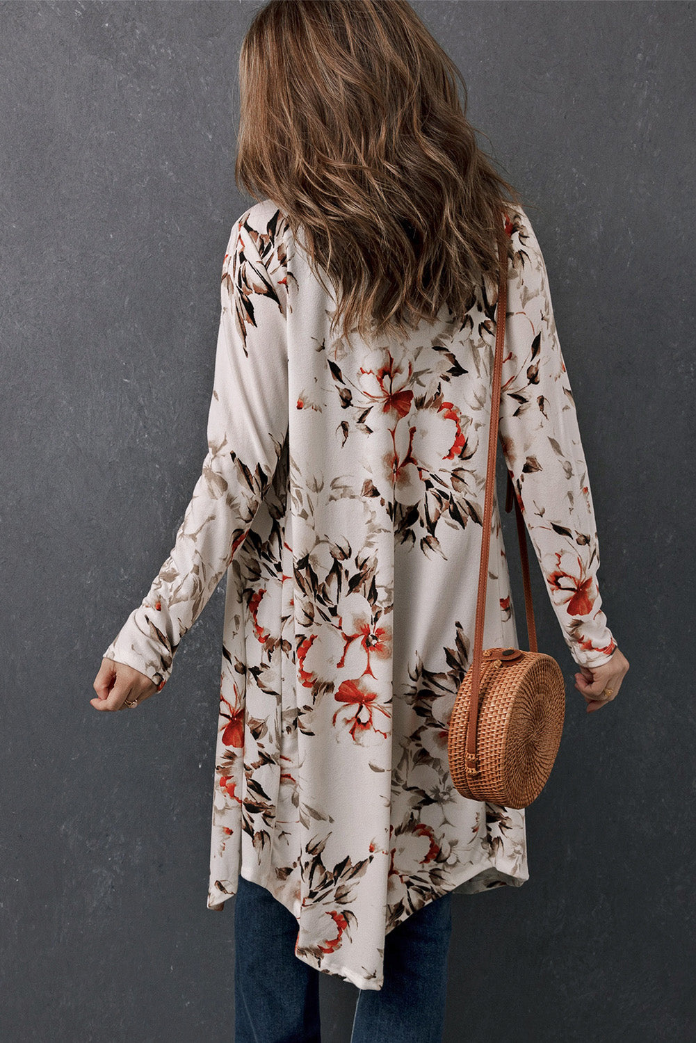 Double Take Printed Open Front Longline Cardigan-Angel Casuals