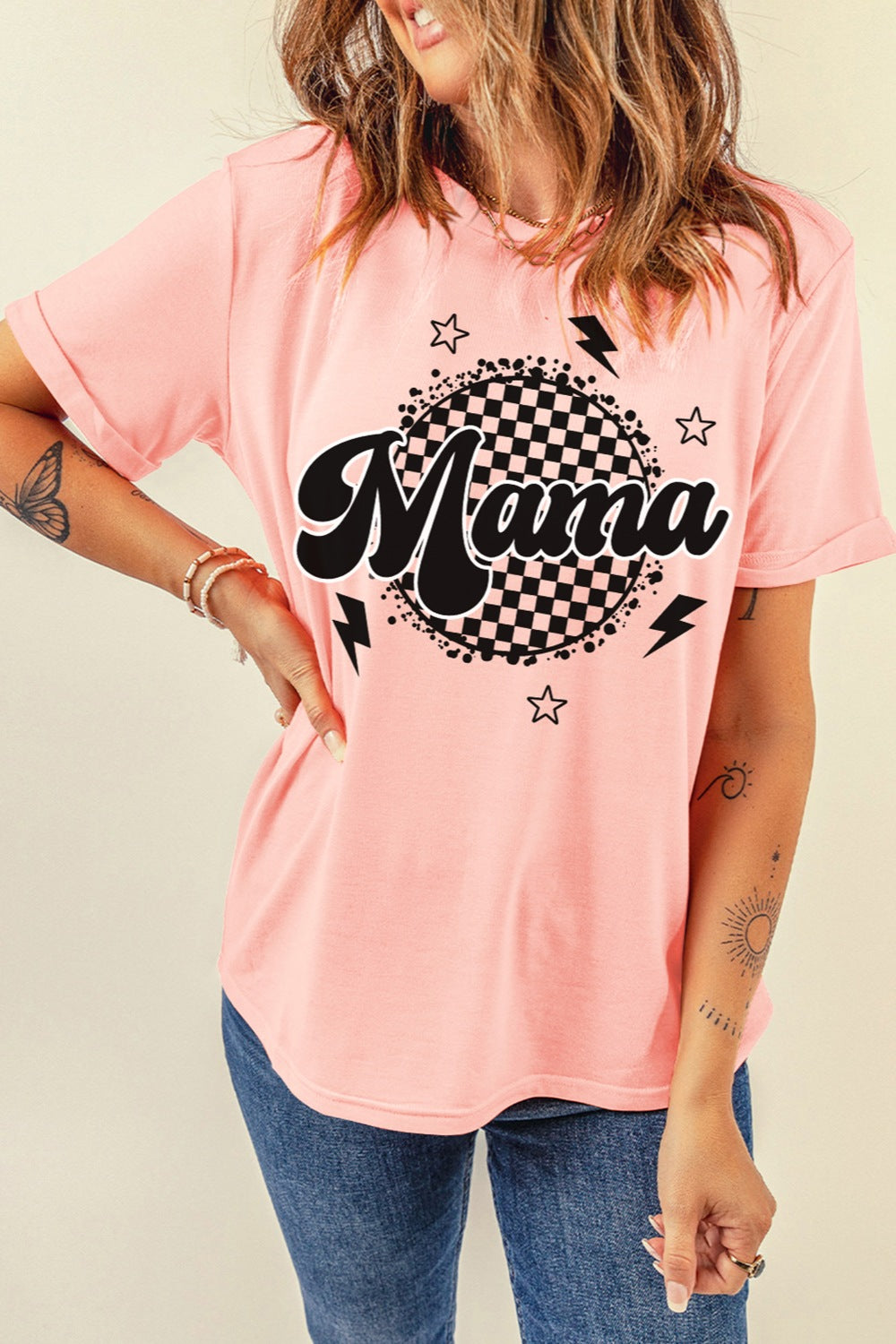 MAMA Round Neck Short Sleeve T-Shirt-Angel Casuals