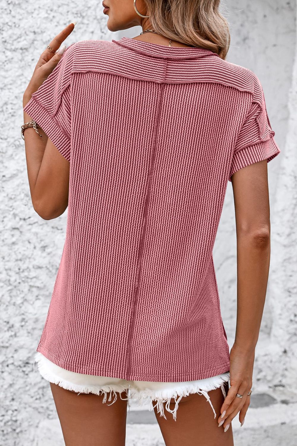 Striped Round Neck Short Sleeve T-Shirt-Angel Casuals