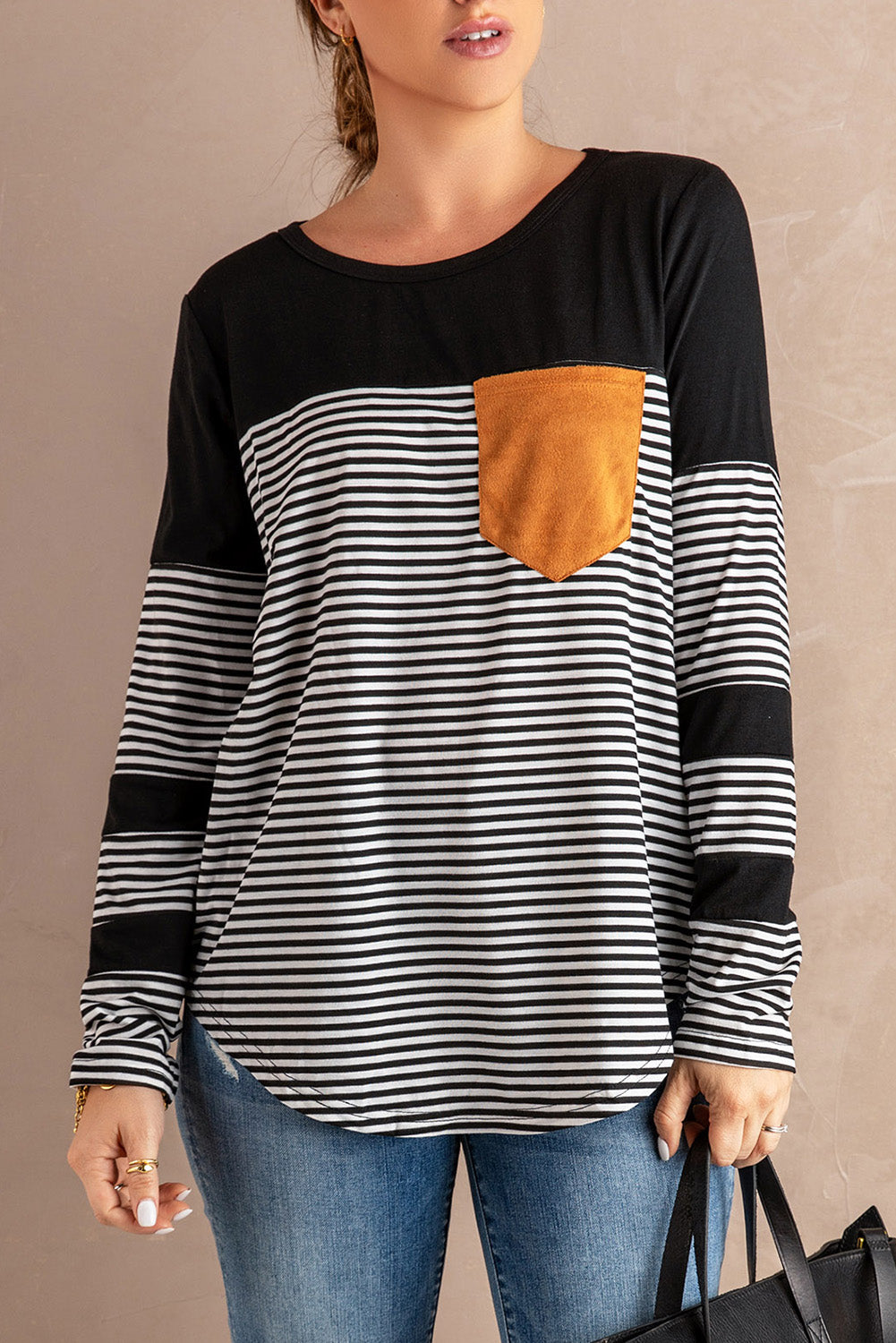 Striped Round Neck Long Sleeve T-Shirt-Angel Casuals
