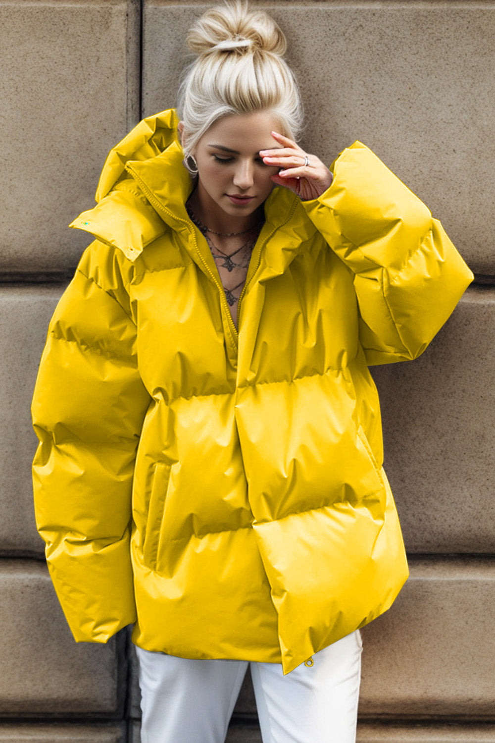 Pocketed Zip Up Hooded Puffer Jacket-Angel Casuals