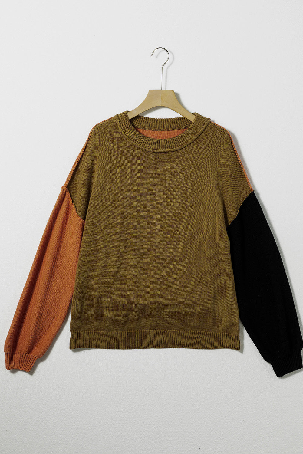 Contrast Round Neck Dropped Shoulder Sweater-Angel Casuals