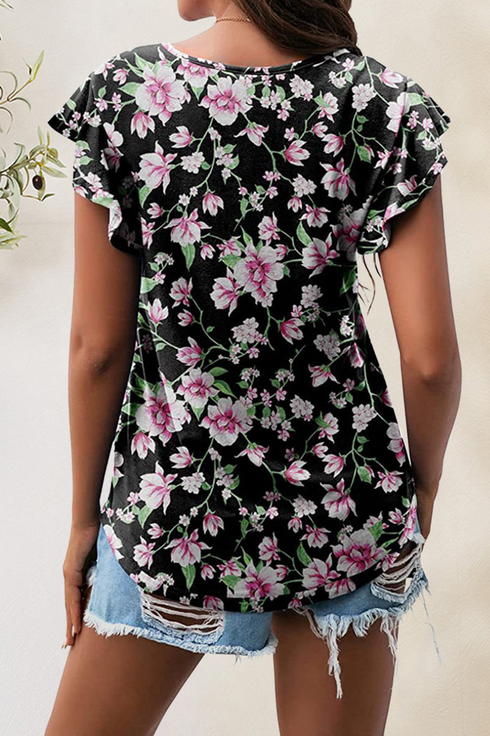 Printed Round Neck Short Sleeve T-Shirt-Angel Casuals