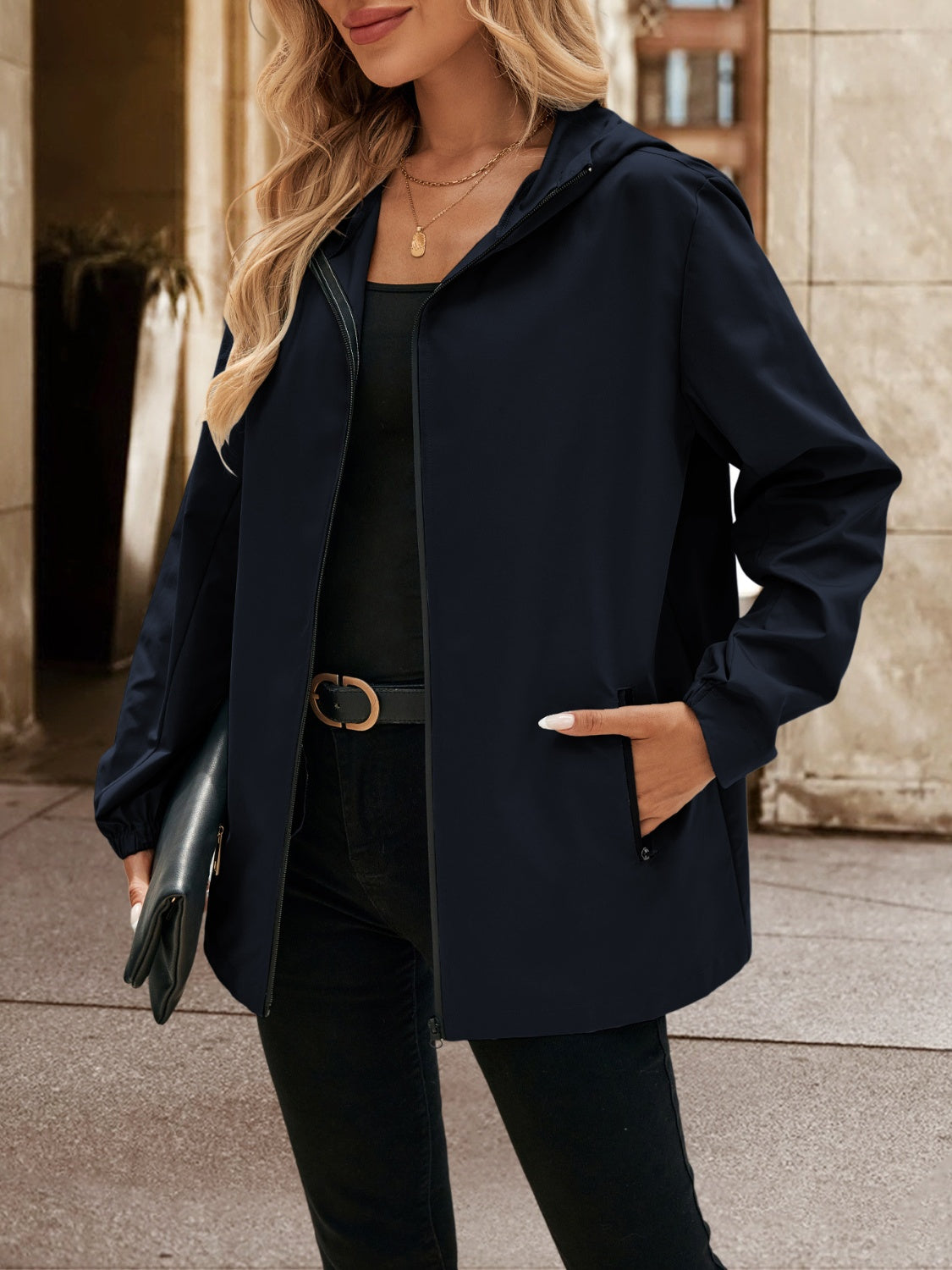 Ivy Lane Pocketed Zip Up Hooded Jacket-Angel Casuals