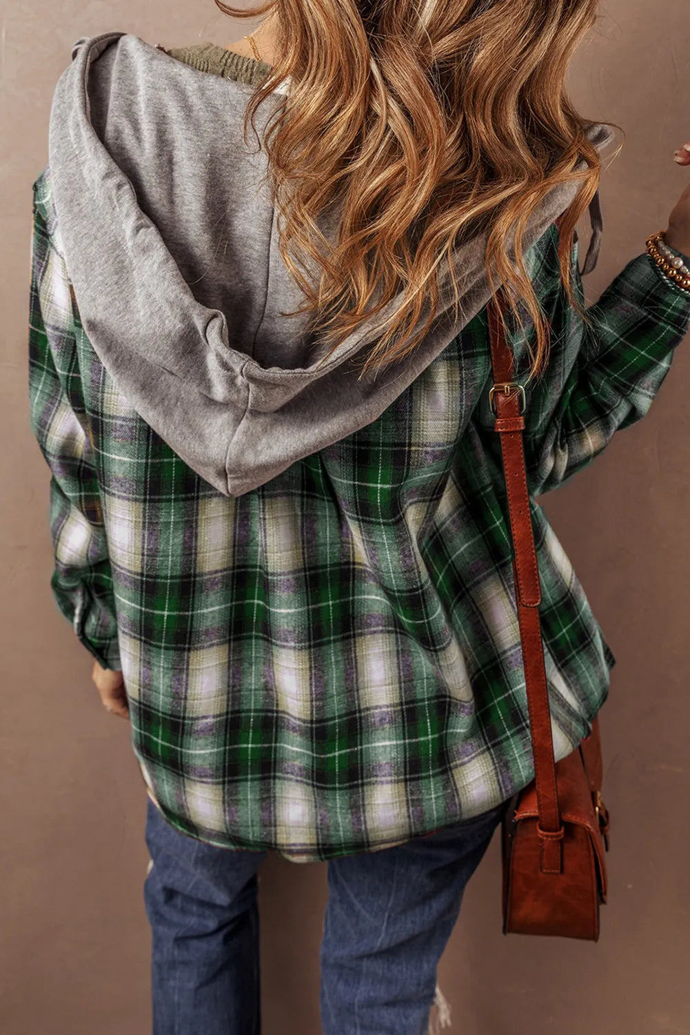 Drawstring Pocketed Plaid Hooded Jacket-Angel Casuals