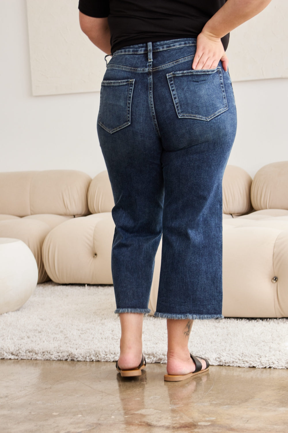 RFM Full Size Tummy Control High Waist Raw Hem Jeans-Angel Casuals