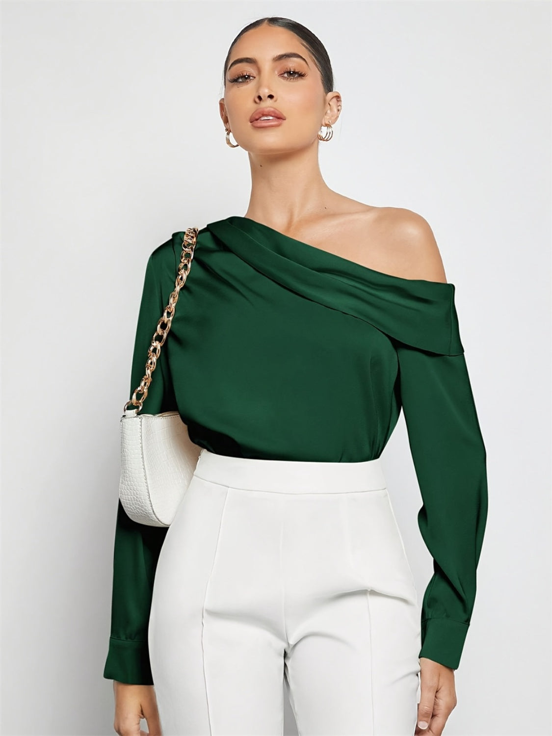 Ruched One Shoulder Long Sleeve Top-Angel Casuals