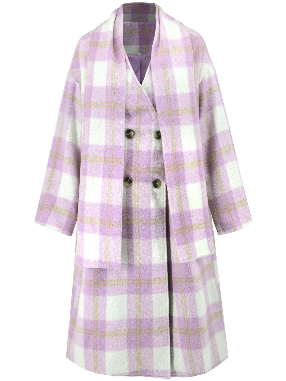 Plaid Button Up Long Sleeve Coat-Angel Casuals