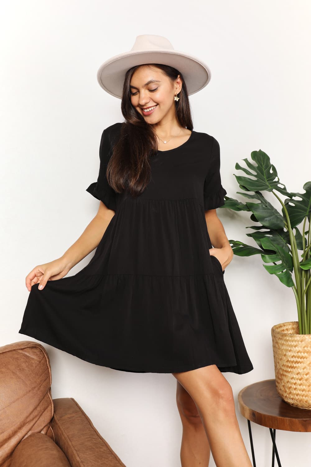 V-Neck Flounce Sleeve Tiered Dress-Angel Casuals