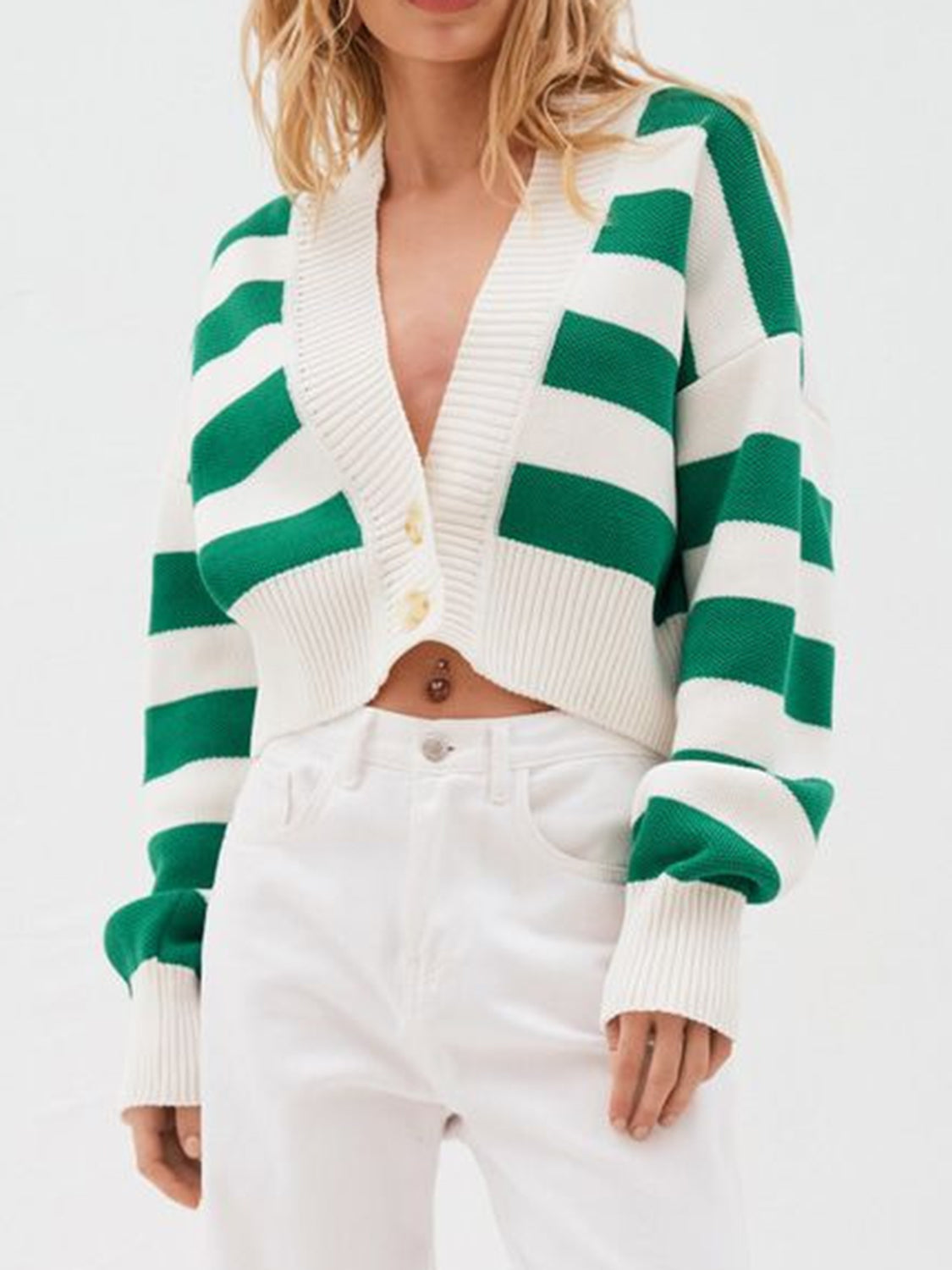 Striped Button Down Drop Shoulder Cardigan-Angel Casuals