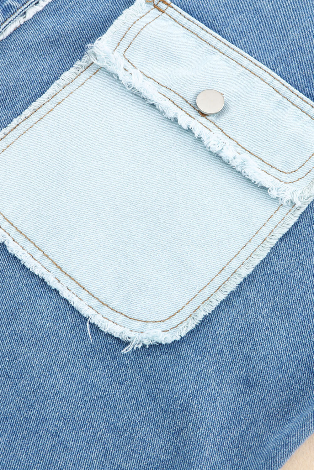 Raw Hem Color Block Denim Jacket-Angel Casuals