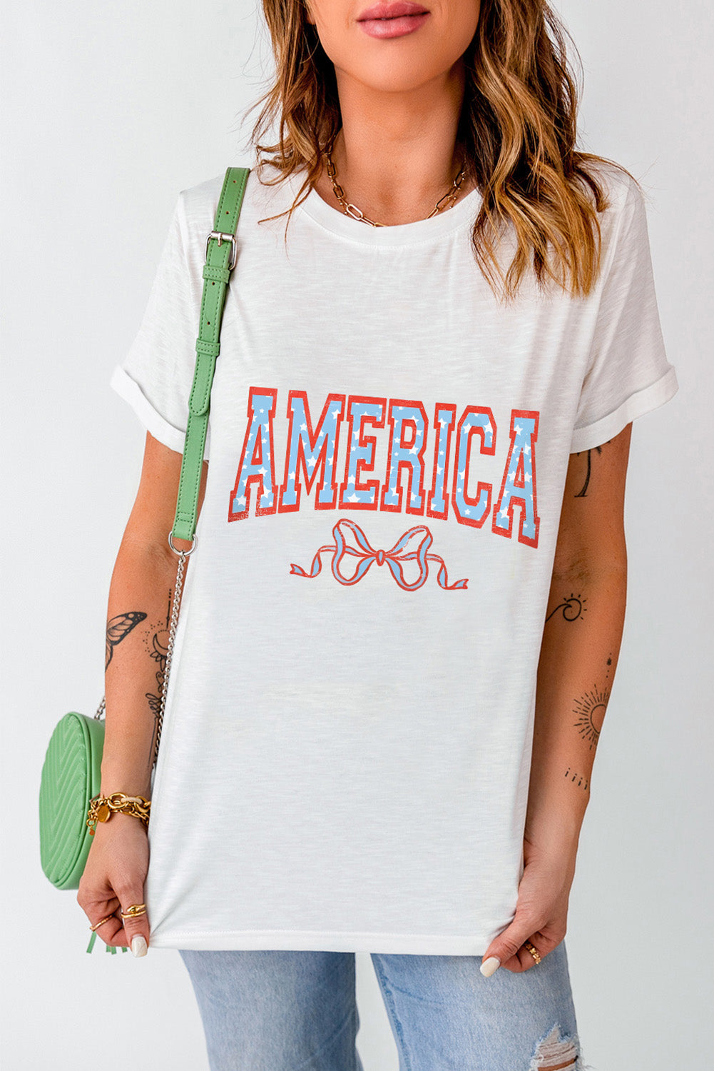 AMERICA Round Neck Short Sleeve T-Shirt-Angel Casuals