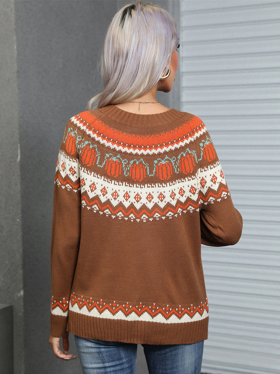 Angel Wings Geometric Round Neck Long Sleeve Sweater-Angel Casuals