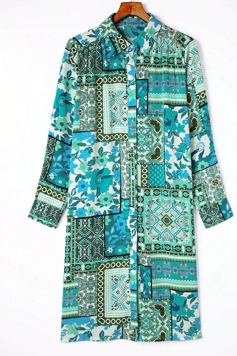 Printed Button Up Long Sleeve Cardigan-Angel Casuals