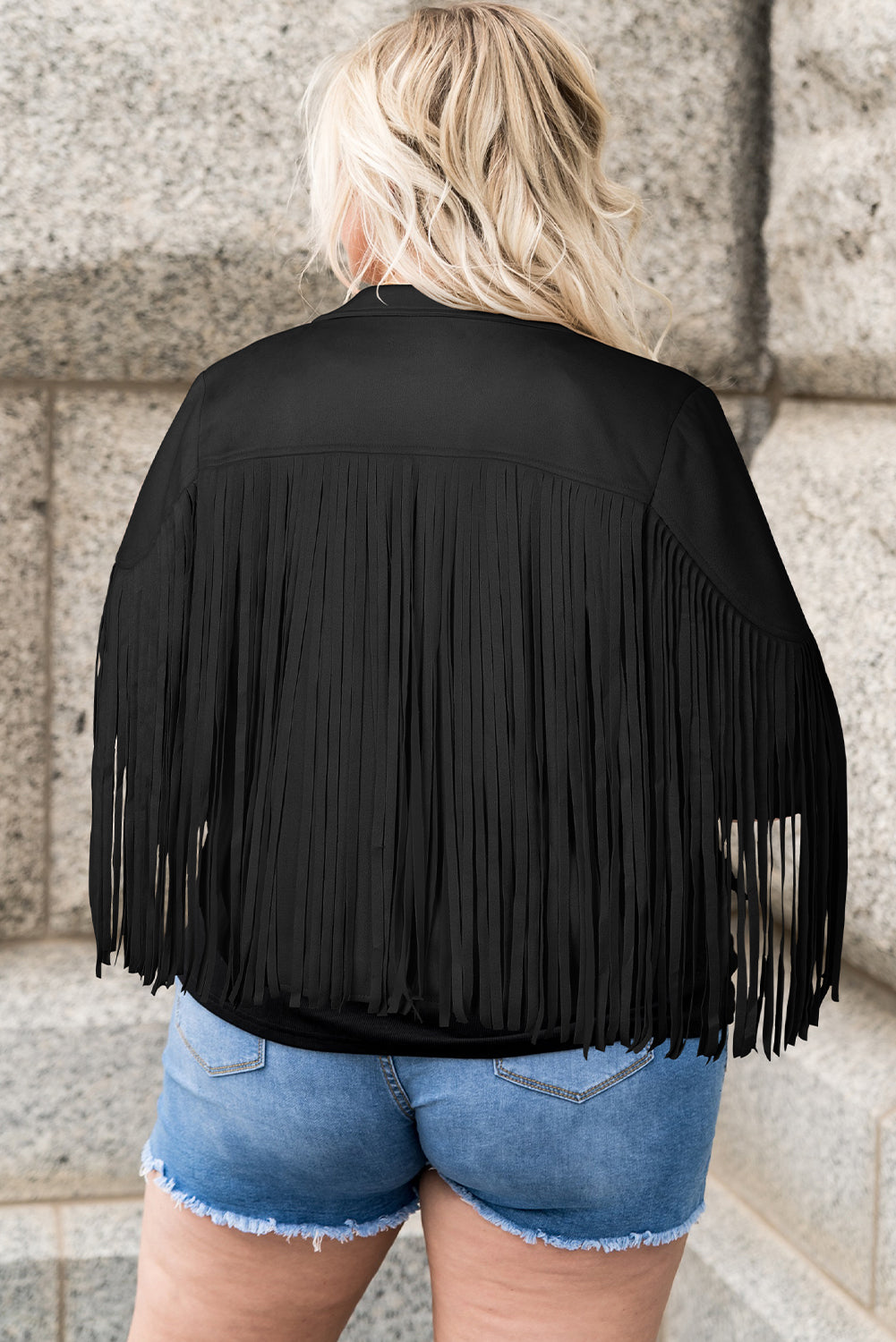 Plus Size Fringe Open Front Jacket-Angel Casuals