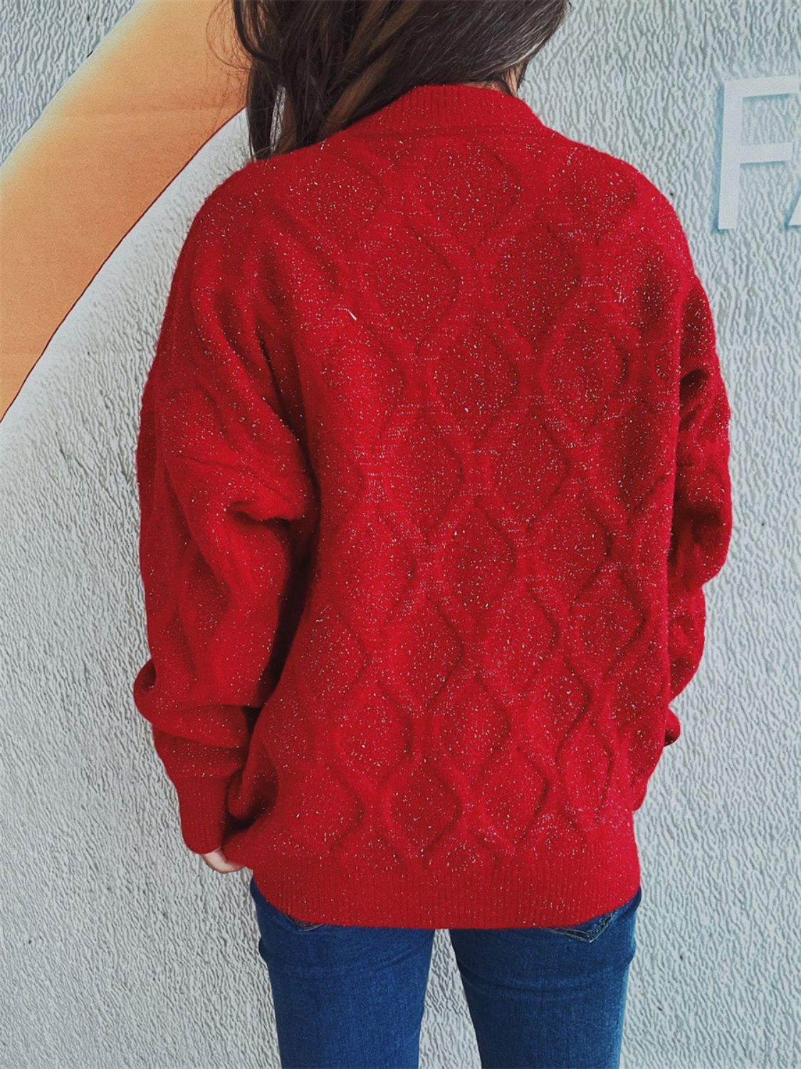 Diamond Round Neck Long Sleeve Sweater-Angel Casuals