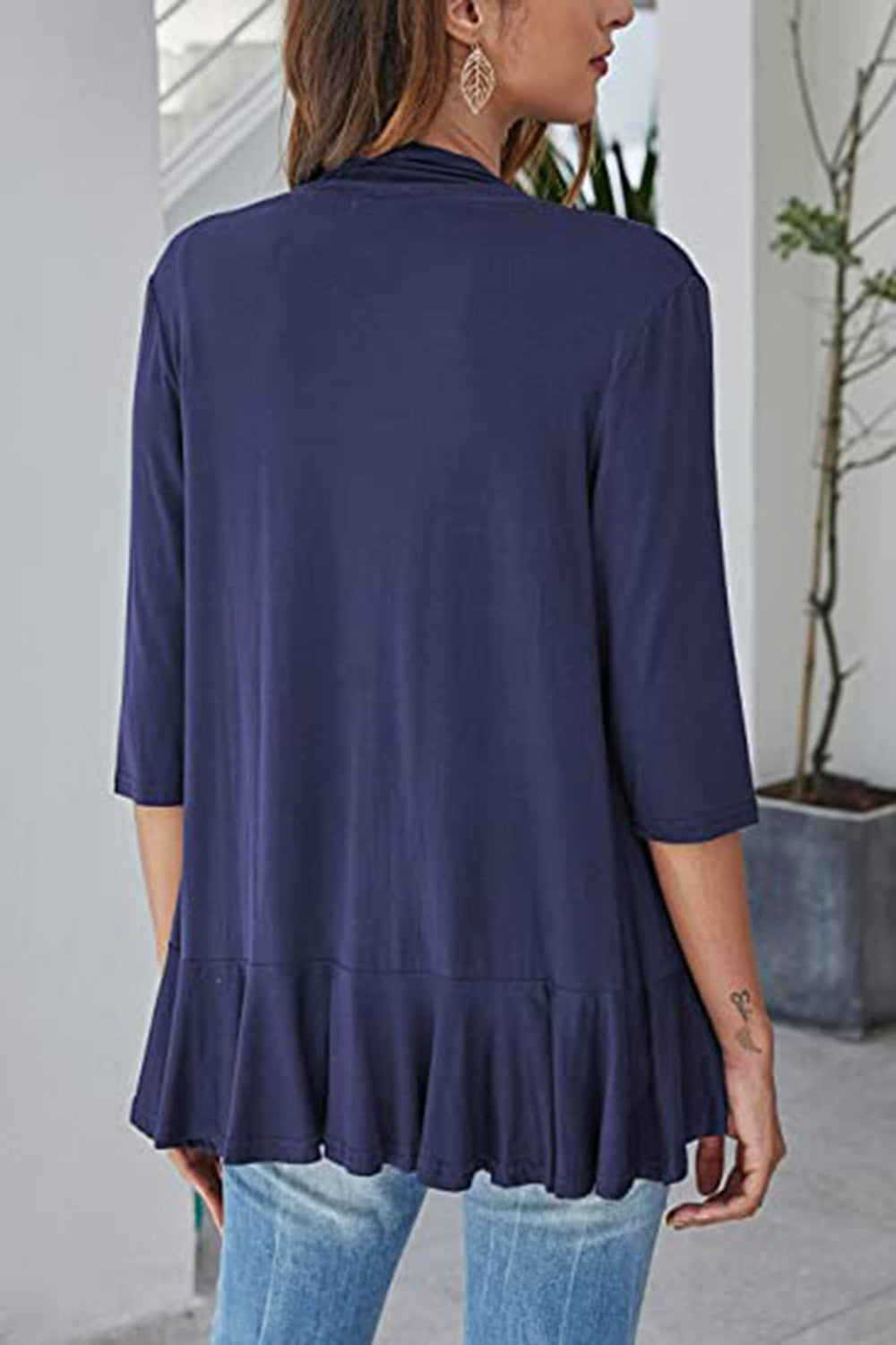 Open Front Three-Quarter Sleeve Cardigan-Angel Casuals