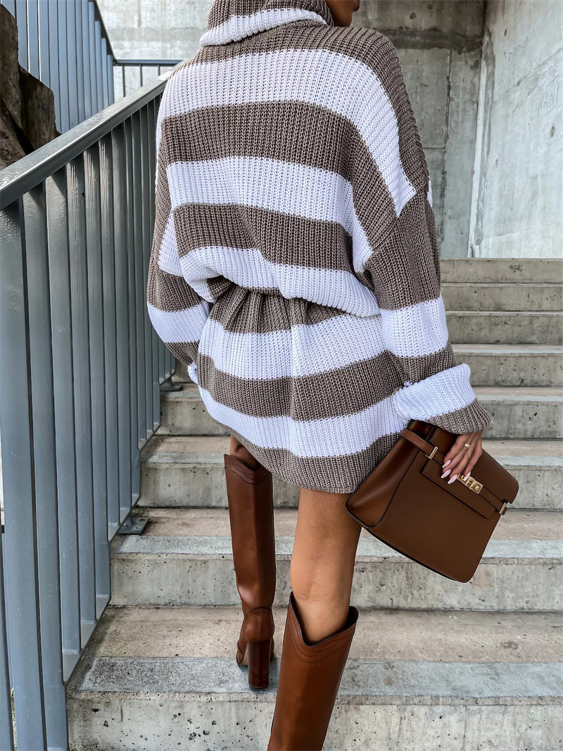 Striped Turtleneck Sweater Dress-Angel Casuals