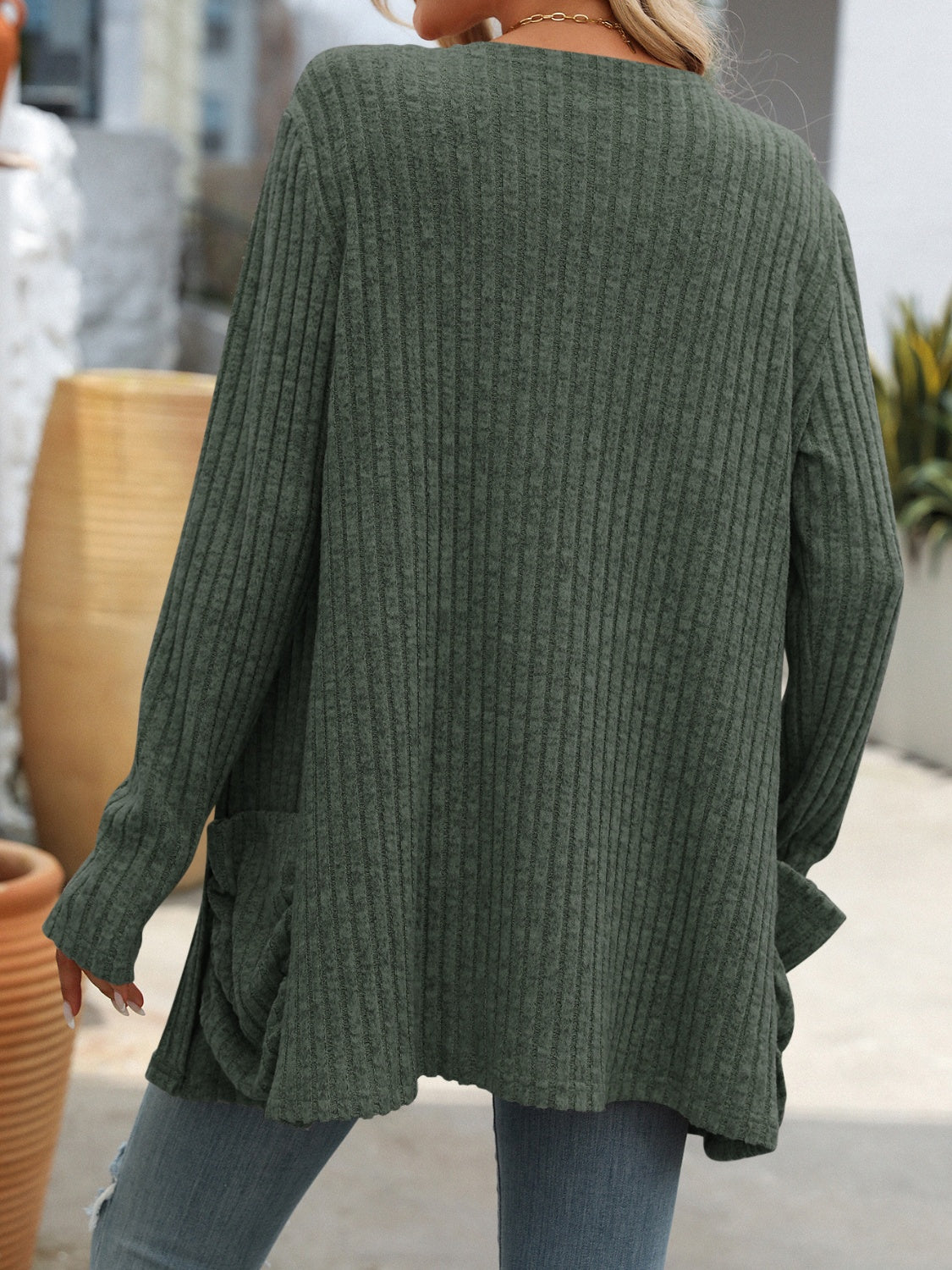 Mandy Open Front Long Sleeve Ribbed Cardigan-Angel Casuals
