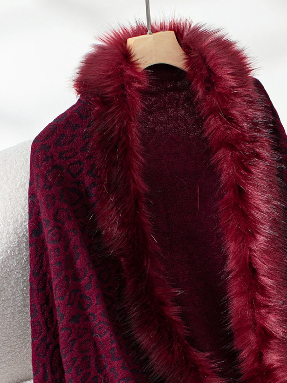 Fringe Leopard Open Front Long Sleeve Poncho-Angel Casuals