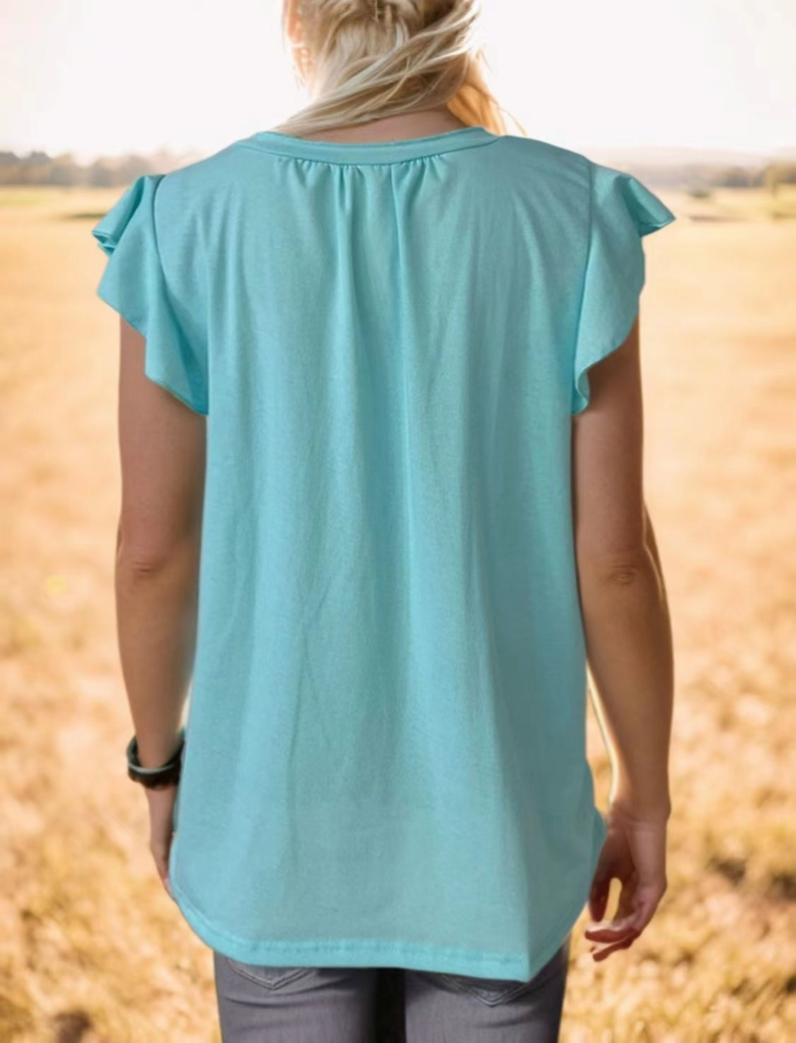 Ruffled Notched Cap Sleeve Tank-Angel Casuals