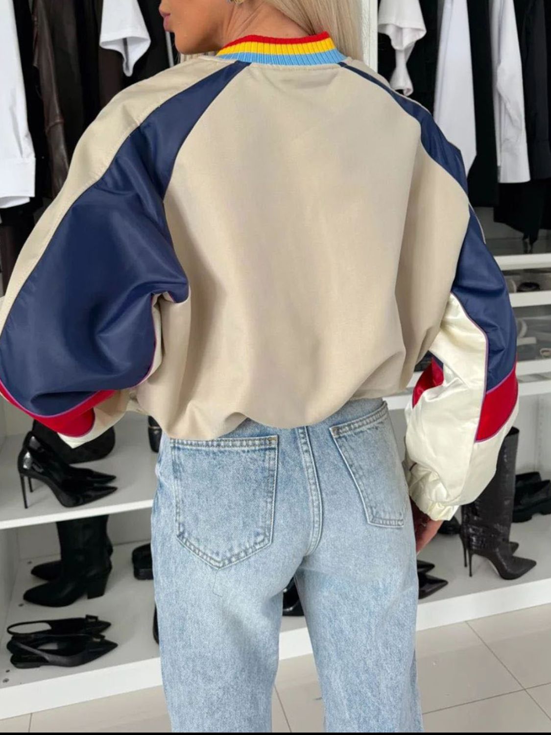 Contrast Baseball Collar Zip Up Long Sleeve Jacket-Angel Casuals