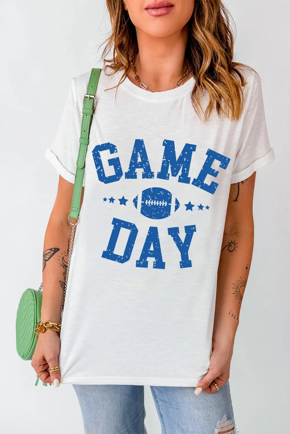 GAME DAY Round Neck Short Sleeve T-Shirt-Angel Casuals
