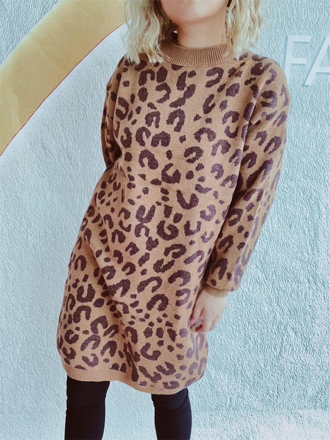 Leopard Round Neck Long Sleeve Sweater-Angel Casuals