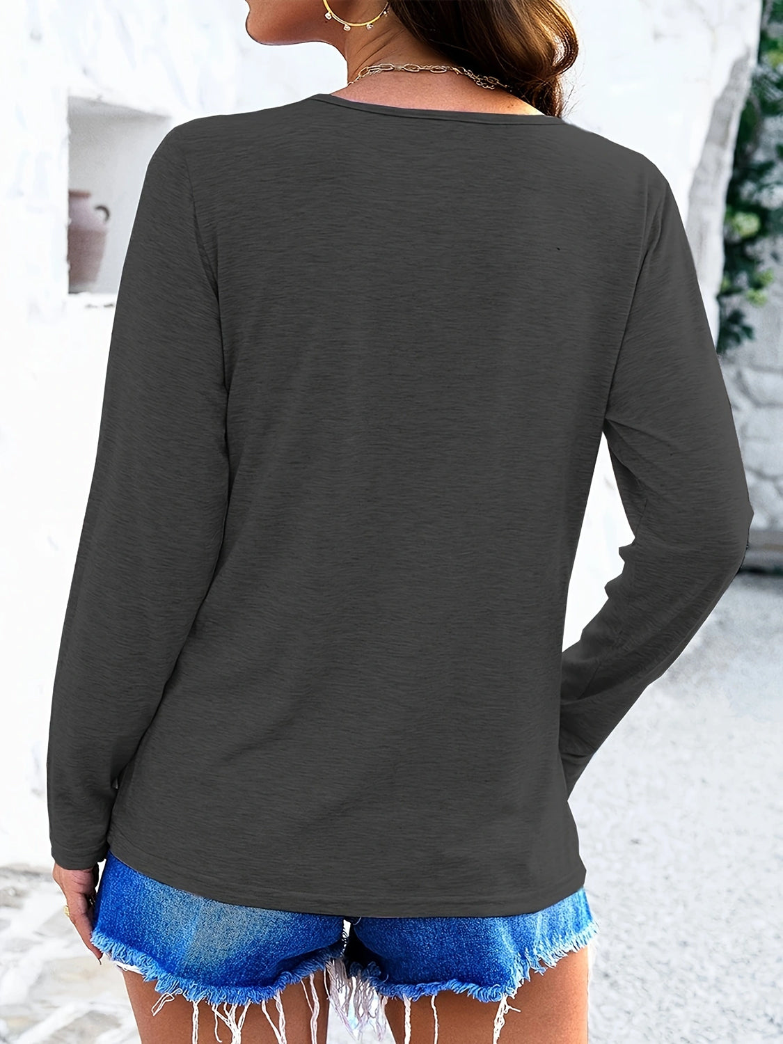 Crisscross V-Neck Long Sleeve T-Shirt-Angel Casuals
