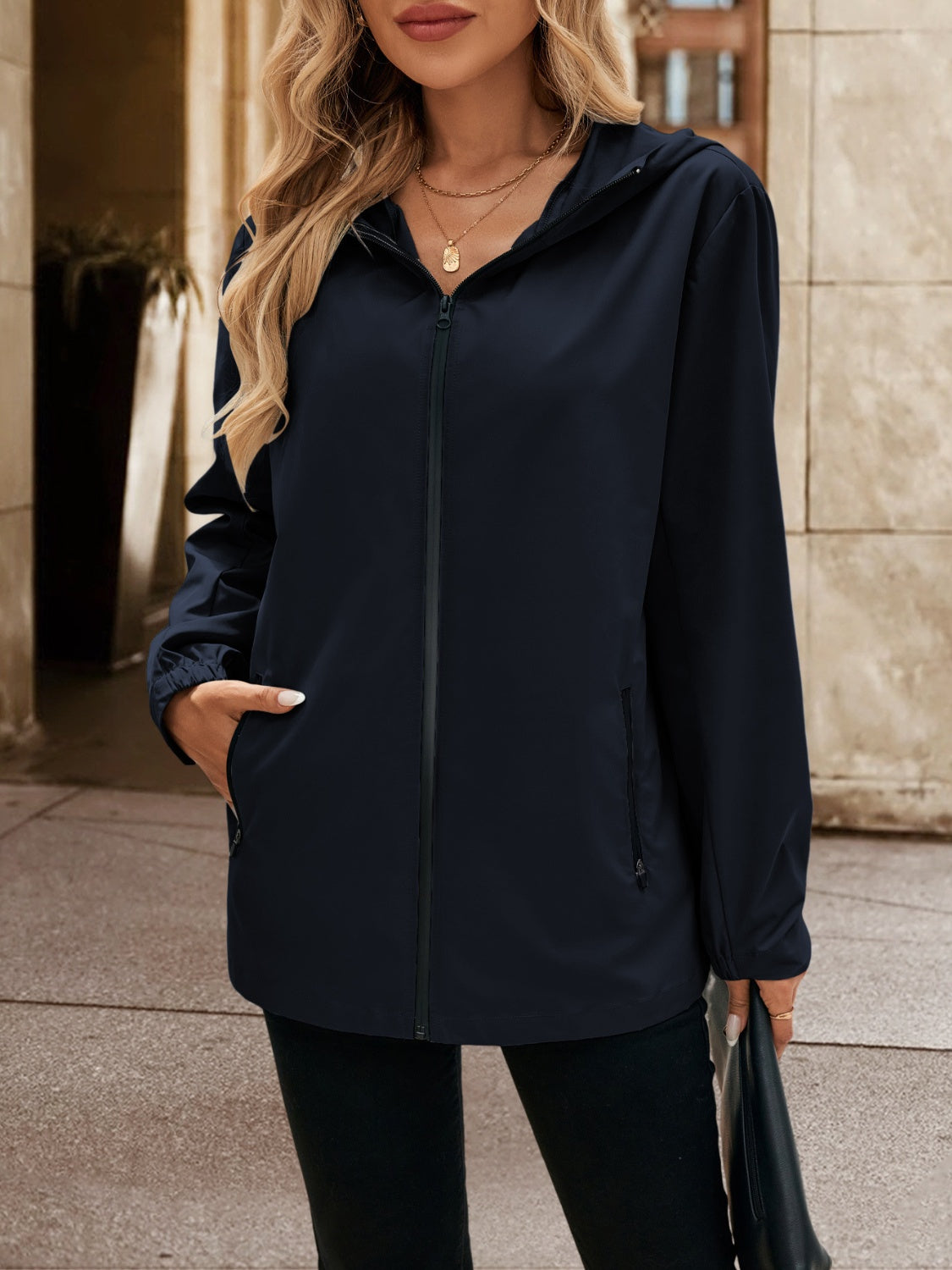 Ivy Lane Pocketed Zip Up Hooded Jacket-Angel Casuals