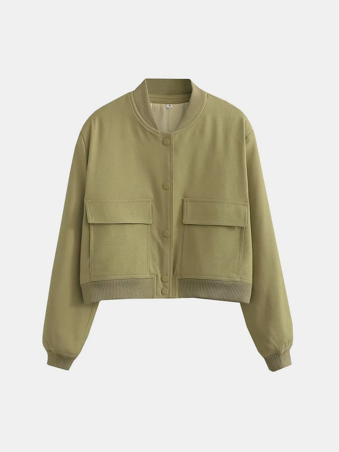 Pocketed Snap Down Baseball Collar Jacket-Angel Casuals