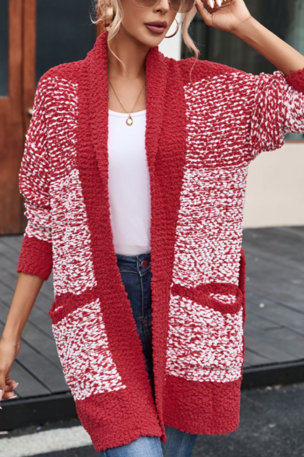Contrast Trim Open Front Longline Cardigan-Angel Casuals