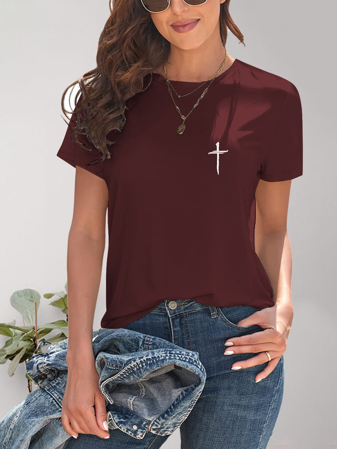Cross Graphic Round Neck T-Shirt-Angel Casuals