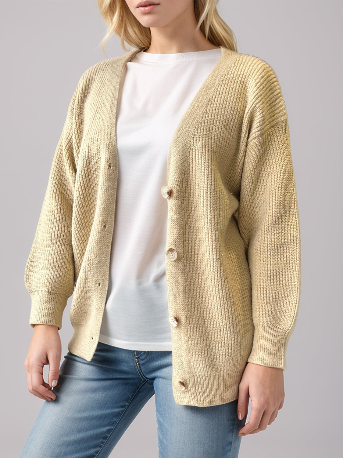 Button Down V-Neck Long Sleeve Cardigan-Angel Casuals