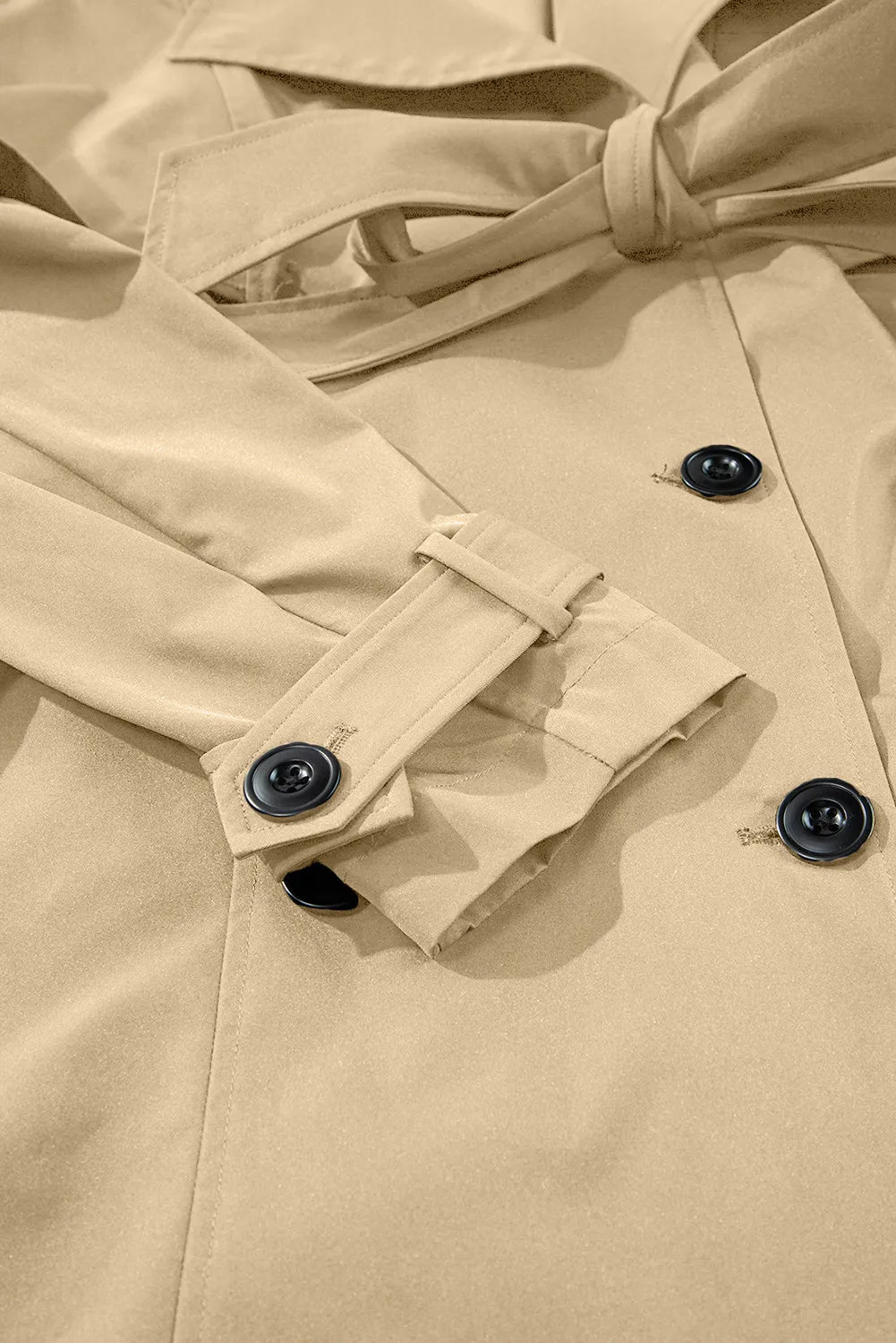 Collared Neck Tie Waist Buttoned Long Sleeve Trench Coat-Angel Casuals