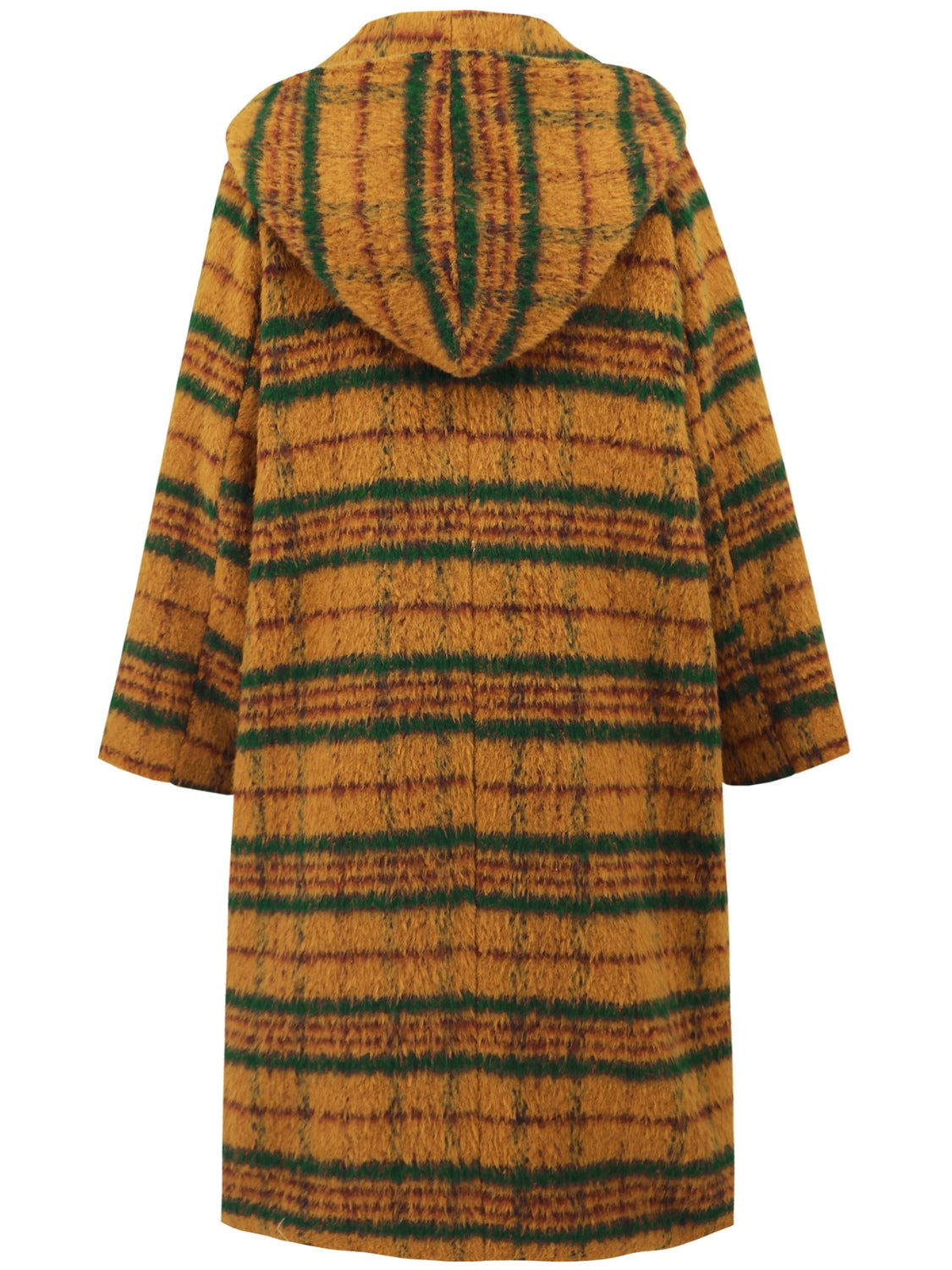 Plaid Long Sleeve Hooded Coat with Pockets-Angel Casuals