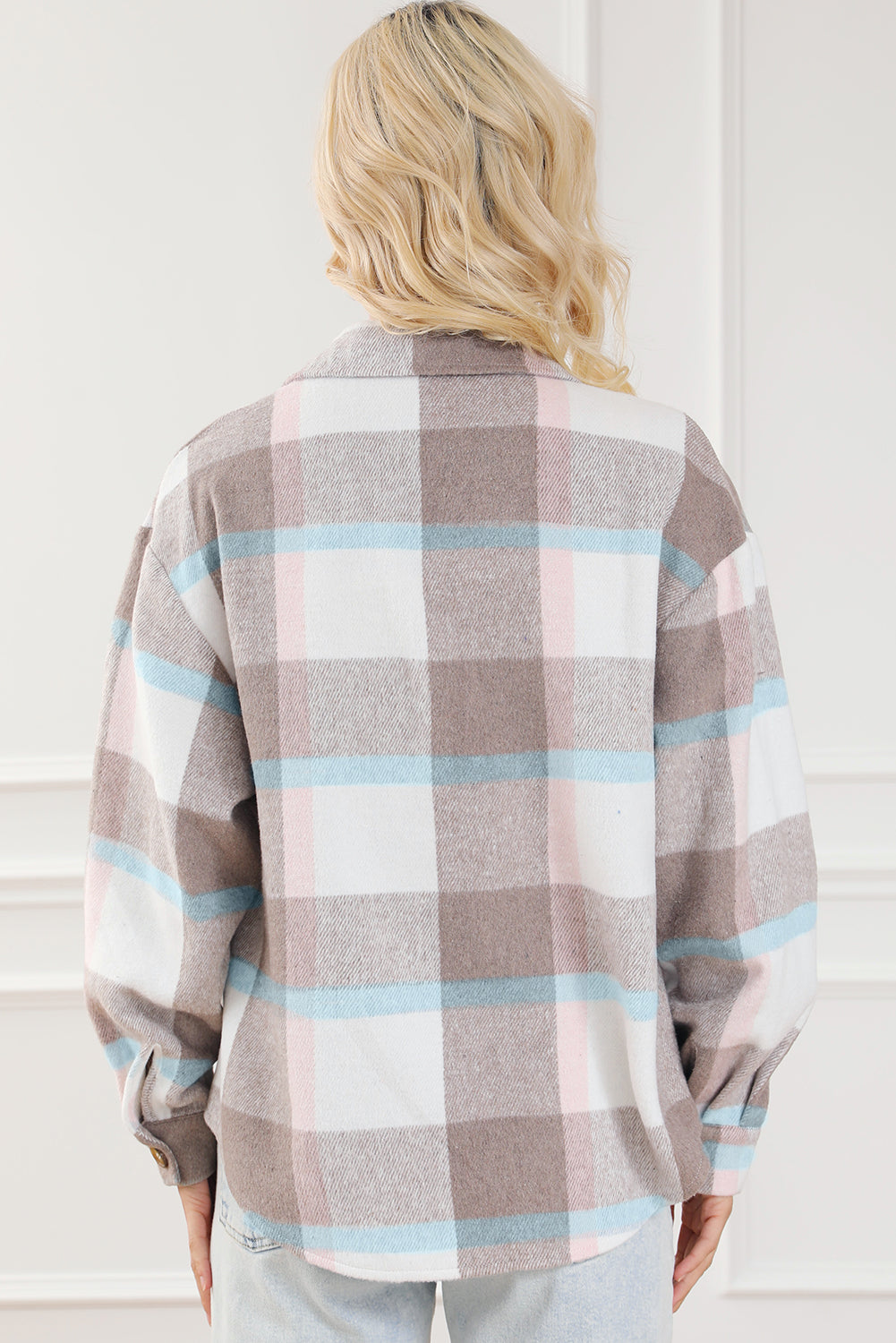 Pocketed Plaid Collared Neck Jacket-Angel Casuals