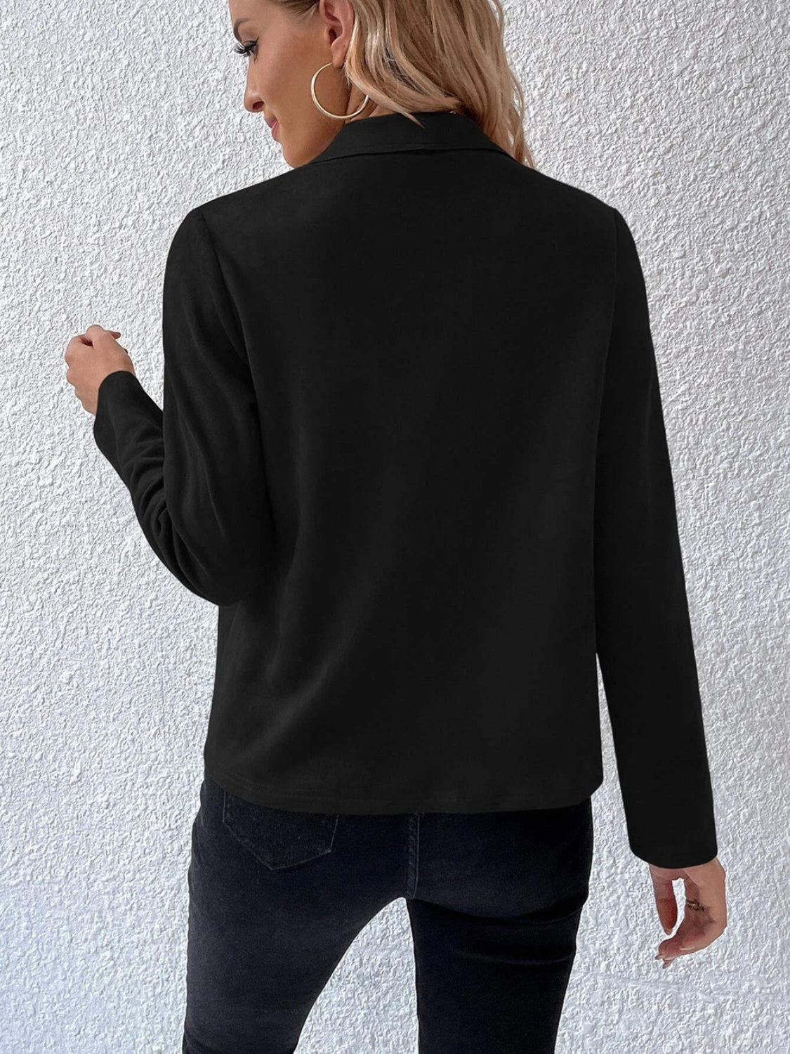 Collared Neck Long Sleeve Jacket-Angel Casuals
