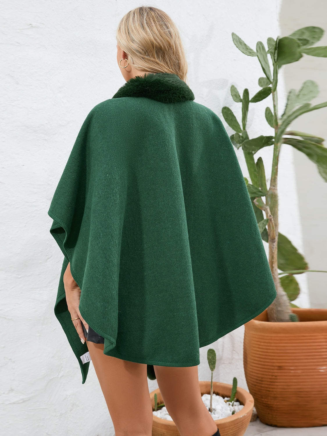 Fuzzy Trim Open Front Poncho-Angel Casuals