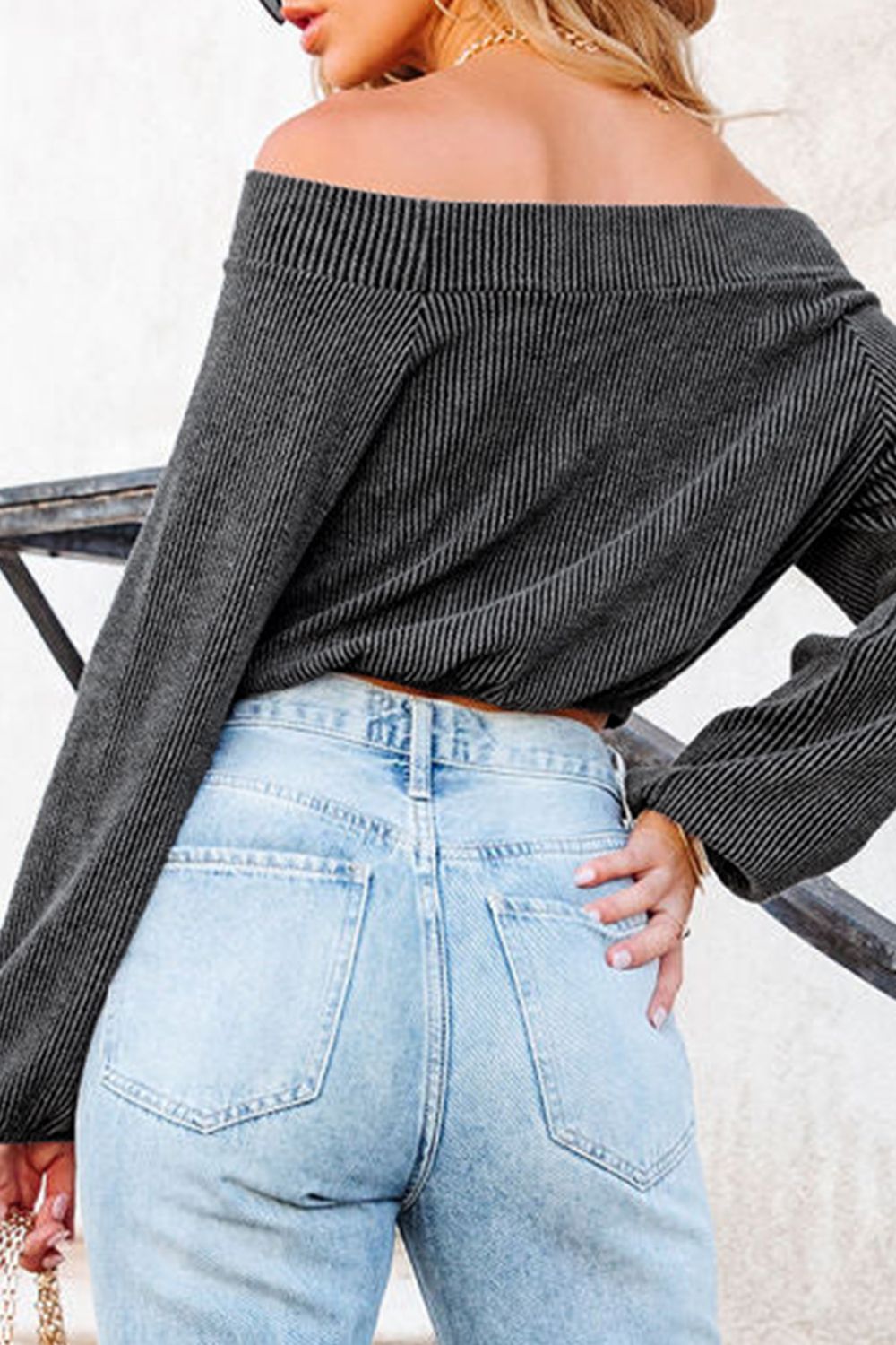 Off-Shoulder Long Sleeve Top-Angel Casuals
