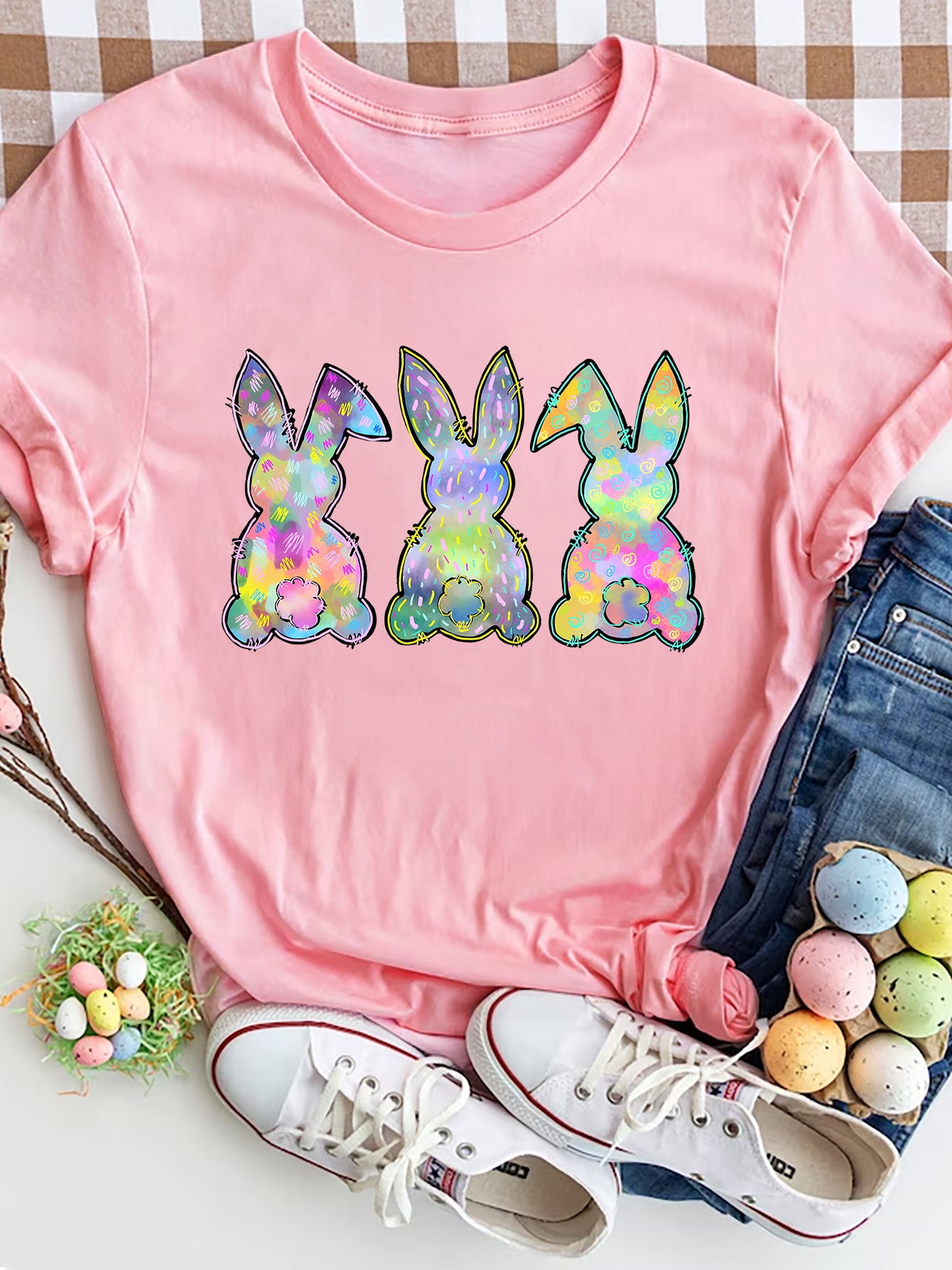 Rabbit Round Neck Short Sleeve T-Shirt-Angel Casuals