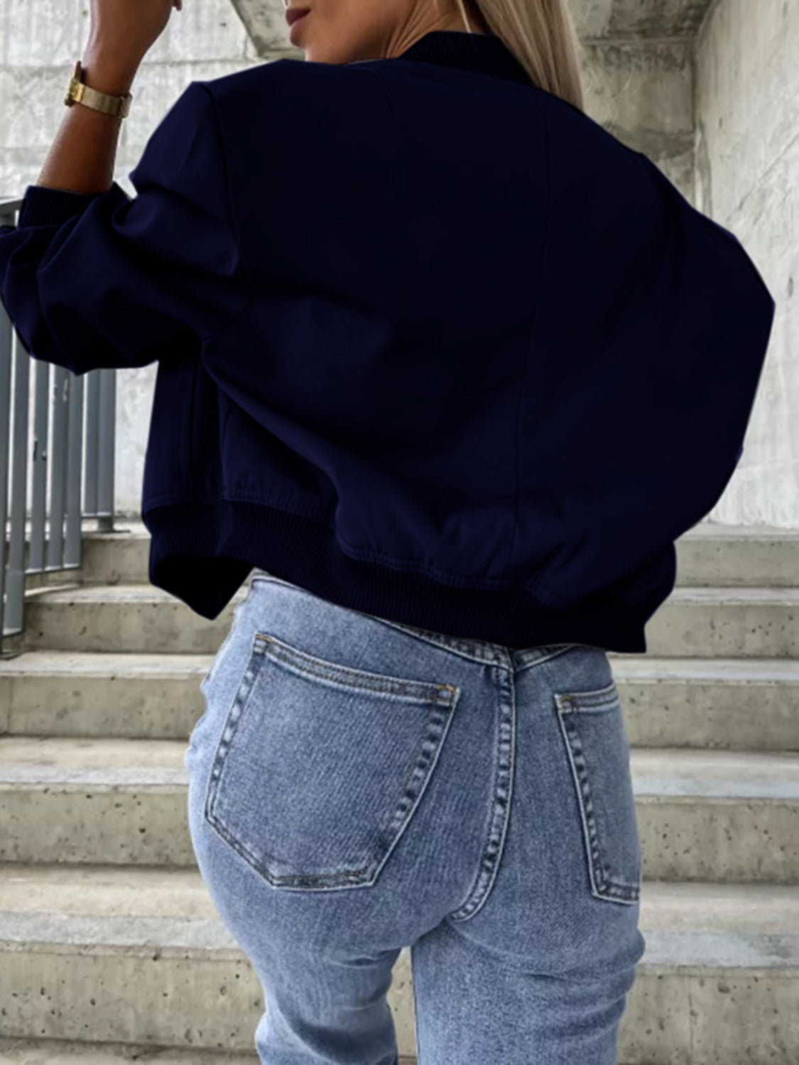 Baseball Collar Dropped Shoulder Jacket-Angel Casuals