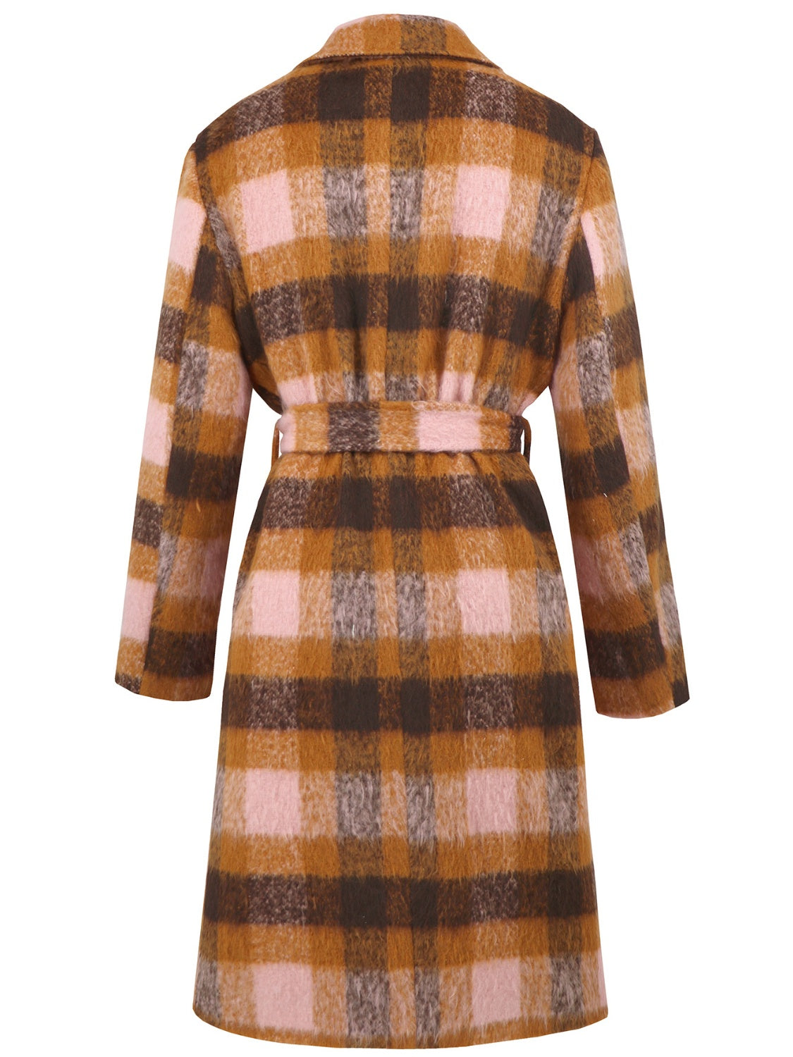 Tied Plaid Collared Neck Coat-Angel Casuals