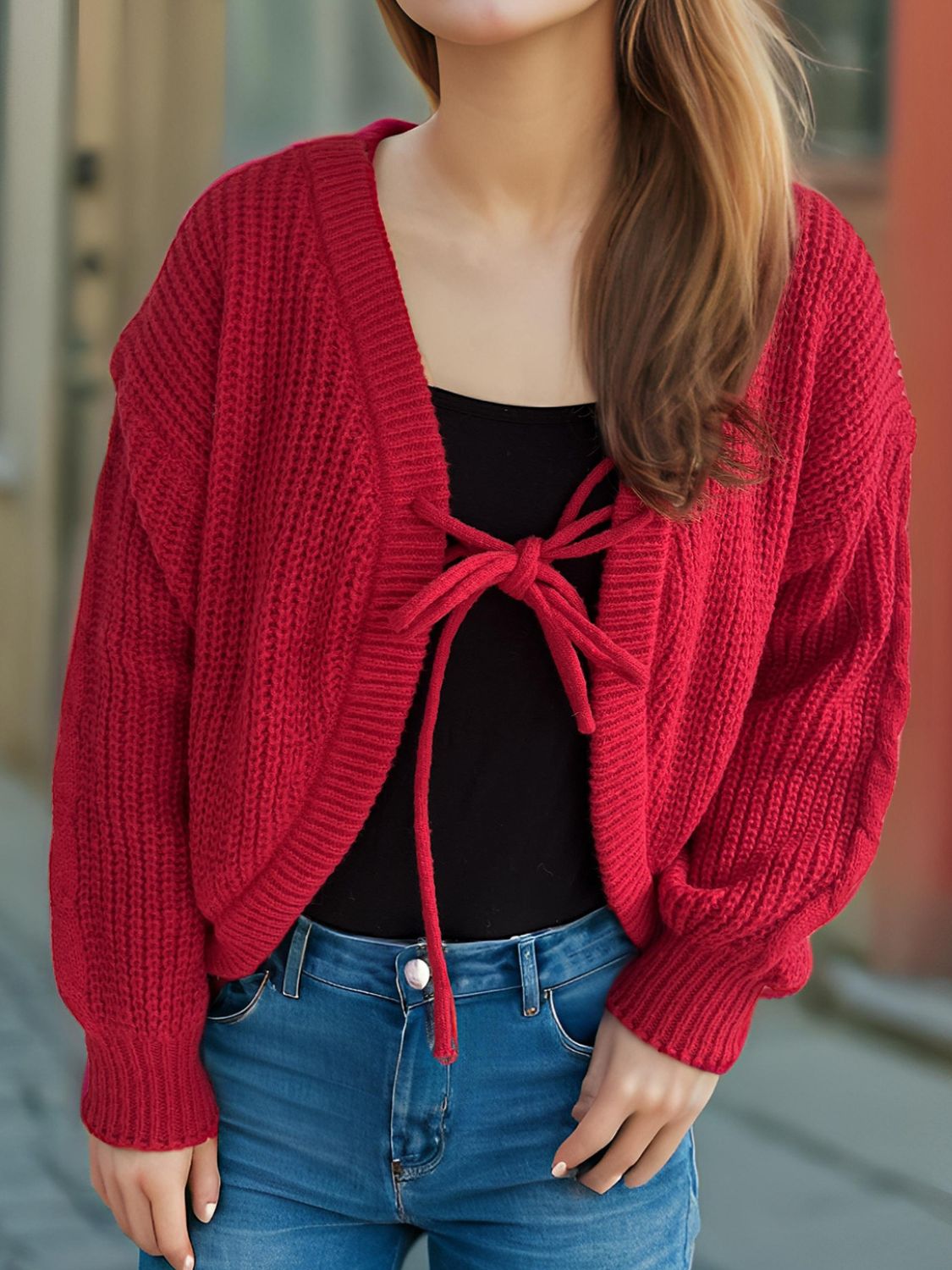 Tied Dropped Shoulder Long Sleeve Cardigan-Angel Casuals